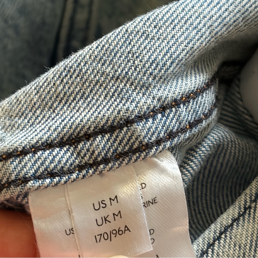 We The Free People Light Blue Denim Distressed Oversized Jacket Gray Hood Size M - Picture 11 of 11